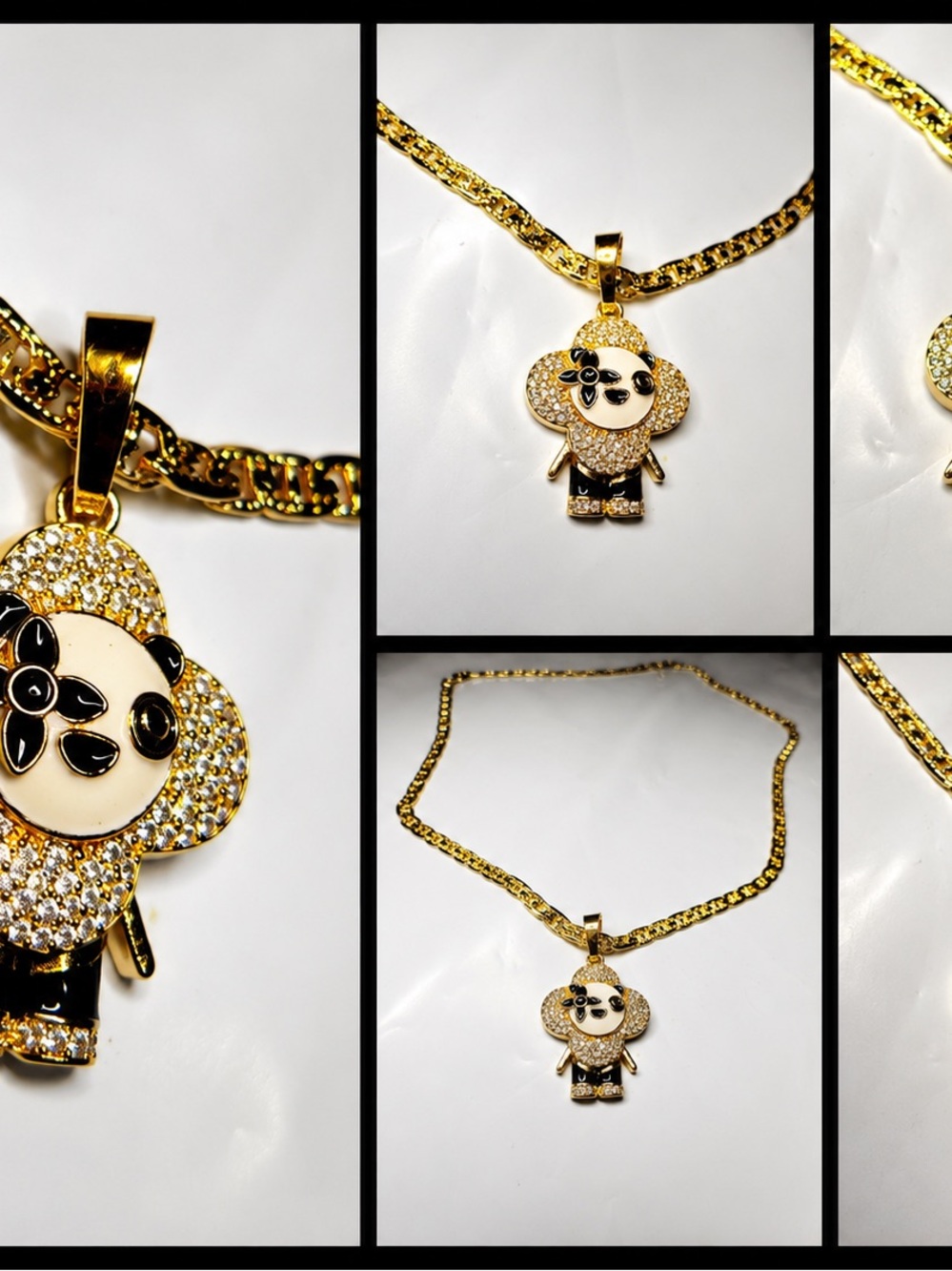 Gold Tone Crystal Pave Teddy Pendant Necklace